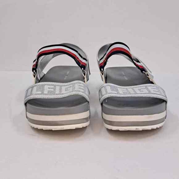 Tommy Hilfiger Womens Bekett Platform Sandals 9 Silver Open Toe Strappy Logo - Picture 4 of 14